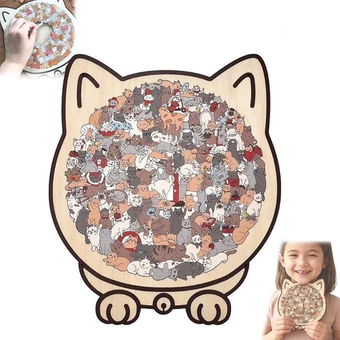 135-Piece Morandi Cat Shaped Wood Puzzle, Cute Cat Shaped Wooden Jigsaw Puzzle, Unique Framed Cats Outlines Jigsaw