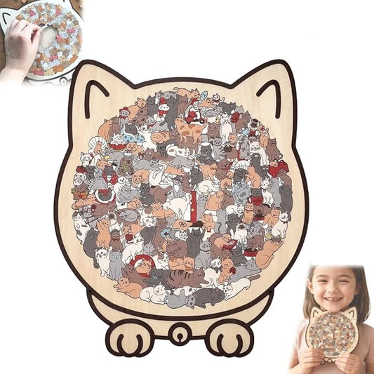 135-Piece Morandi Cat Shaped Wood Puzzle, Cute Cat Shaped Wooden Jigsaw Puzzle, Unique Framed Cats Outlines Jigsaw