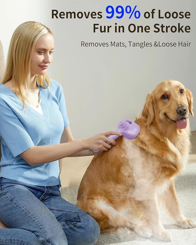 Dog Steam Brush 5 in 1 Cat Brush with Steam and Release Button Grooming Tool for Indoor Pets Dogs Hair Removal Shedding Water for Small Animals Long Short Haired(PURPLE)