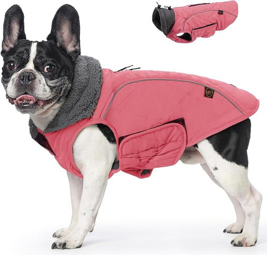 EMUST Dog Winter Coats, Windproof Pet Jackets for Cold Weather with Lofty Collar, Reflective Puppy Clothes for Small Dog Clothes for Dogs, Pink, S