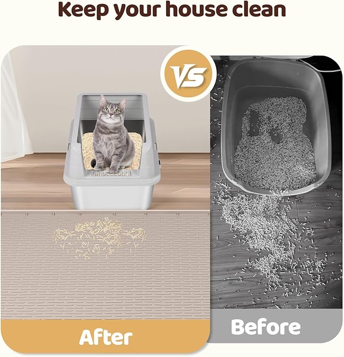 Cat Food Mat, 57" x 40" Extra Large Silicone Pet Feeding Mat with Raised Edge Pet Placemat for Food and Water Bowl Non-Slip, Easy to Clean, Floor Protection (Khaki)