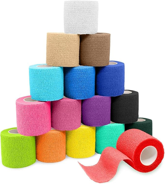 FriCARE Self Adhesive Bandage Wrap, Medical Tape in First Aid Kit, Cohesive Bandages for Wounds Sport Vet, 2 Inches X 5 Yards 16 Rolls, Rich