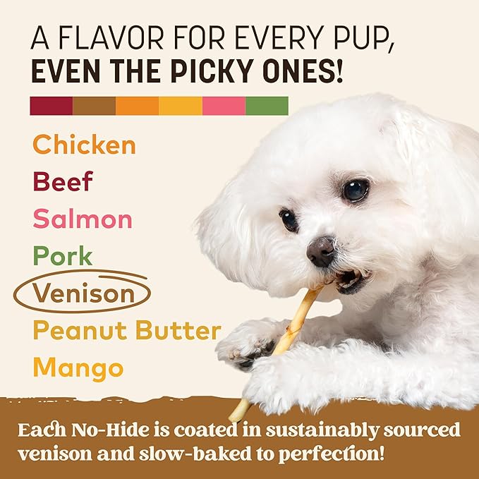 Earth Animal No Hide Stix - Long Lasting Rawhide Free Small Dog Chews Sticks, Venison - 20 Count Value Pack