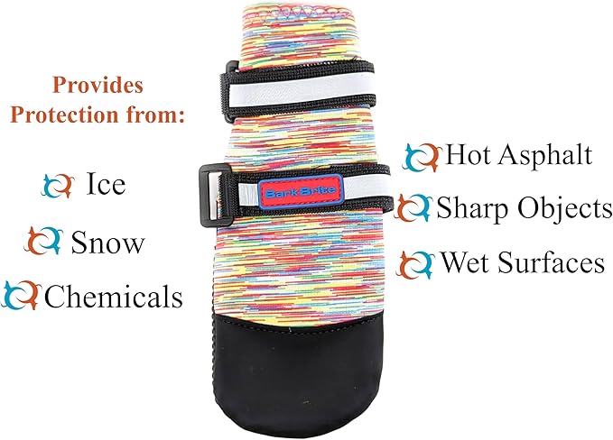 All Weather Neoprene Paw Protector Dog Boots with Reflective Straps in 5 Sizes! (Multicolor Large)