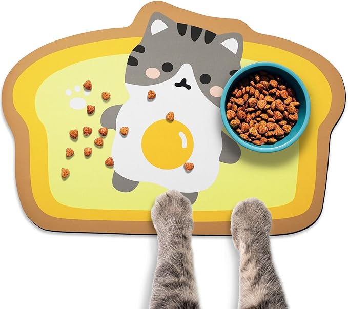 Yellow Cat Food & Water Mats - Absorbent Pet Feeding Placemats, 17.7 * 12 inch