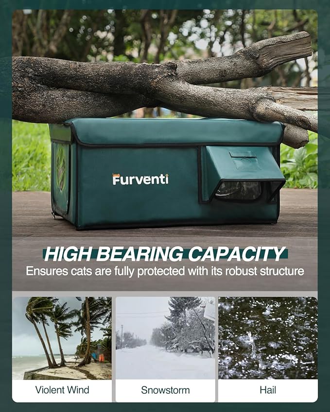 Outdoor Heated Cat House in Winter,Extremely Insulated & Weatherproof,Feral Cat Shelter with Waterproof Eaves & Escape Door for Outside Stray Barn Cat(Dark Green,16.9" x12.8"x13.4")