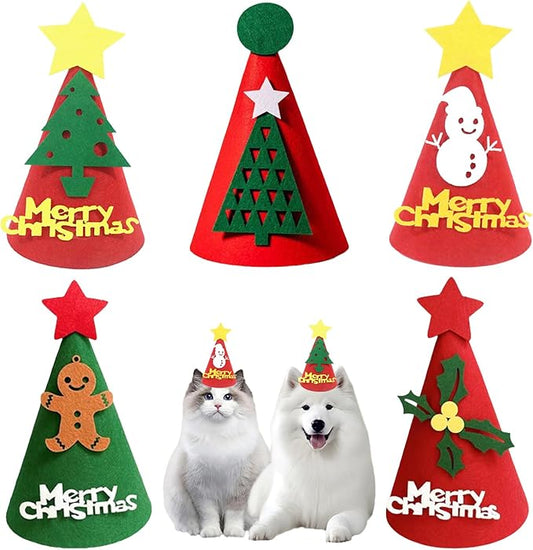 5 Pcs Christmas Dogs Hats Cute Cats Party Pet Set Dogs Santa Costumes Puppies Kittens Grooming Accessories. (Small Christmas B)