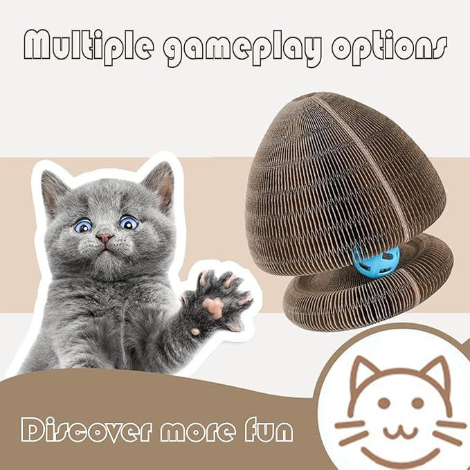 Kitty Curls Cat Toy Kurlz, Interactive Scratch Pad, Foldable Accordion,Recyclable Scratcher with Ball (Orange)