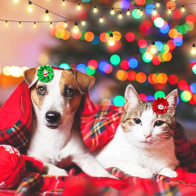 Sadnyy 60 Pack Christmas Dog Hair Bows Christmas Flower Bows with Rubber Bands Puppy Bows Hair Accessories Dog Bows Grooming for Small to Large Dogs Cats Pets (Snowman)