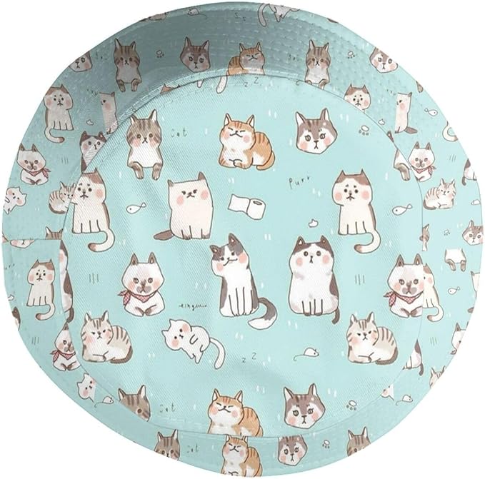 Cute Funny Cat Bucket Hats Fashion Sun Cap Packable Outdoor Animal Cat Fisherman Hat for Women and Men