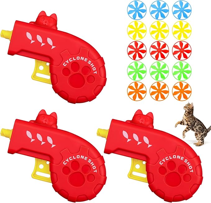 Sumind 18 Pieces Interactive Cat Fetch Tracking Toys With 5 Colors Flying Propellers for Indoor Pet Kitty Training Chasing (Red)