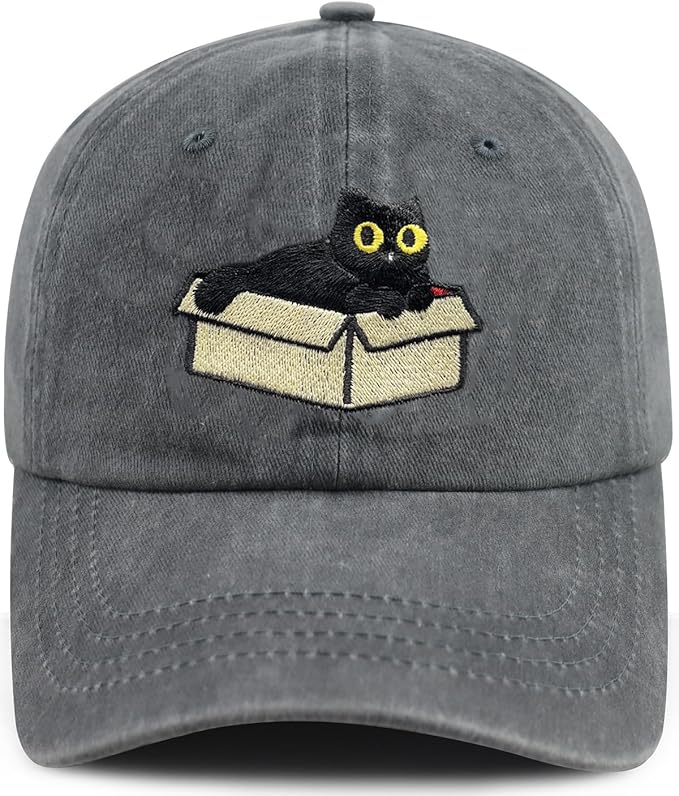 Black Cat Hat,Ragdoll Cat Embroidered Adjustable Cotton Baseball Cap for Men Women,Gifts for Cat Lovers