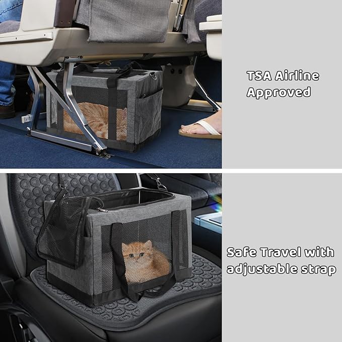 Soft Side Pet Carrier Bag with Shoulder Strap, Breathable Collapsible Mesh Cat Carrier for Cats and Dogs, TSA Airline Approved Travel Pet Carriers