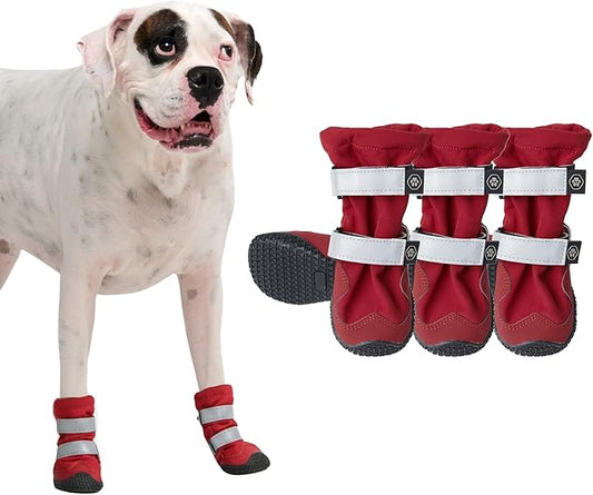 Spark Paws Dog Shoes, Waterproof Dog Boots for Medium to Large Dogs, Non Slip, Breathable Dog Booties and Paw Protectors - 4PCS Doggie Hiking Boots with Reflective Straps - Red, Size 5