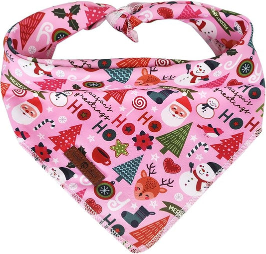 Lionet Paws Christmas Dog Bandana Washable Cotton Handkerchief Scarf Triangle Ho Christmas Tree Pink Bandanas for Medium Large Dogs Girl