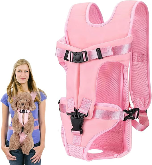 Pet Carrier Backpack, Adjustable Front Dog Carrier, Legs Out Dog Chest Carrier, Waterproof Dog Back Pack for Small Medium Dogs Cats Puppies and Rabbits Hiking Camping (Pink, Medium)