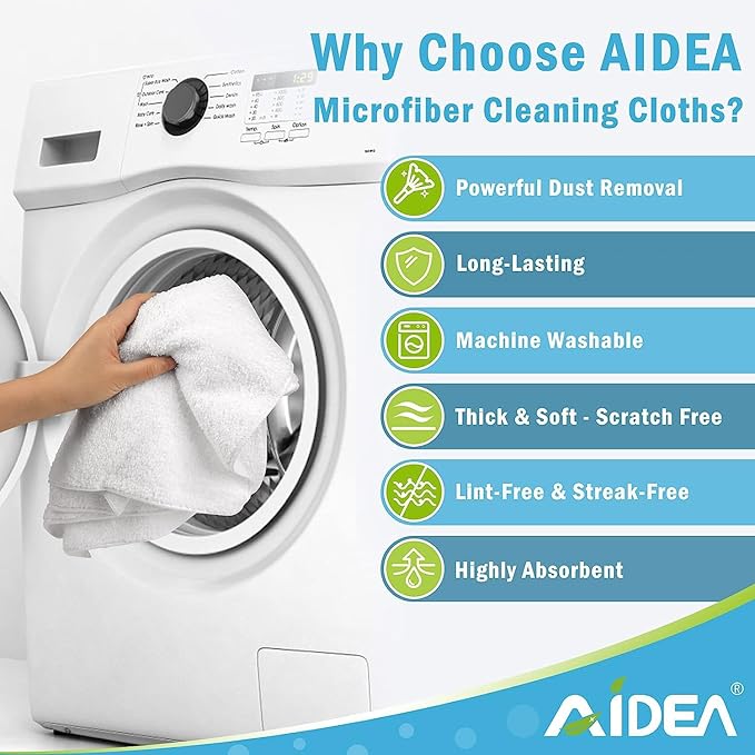 AIDEA Microfiber Cleaning Cloth 12PK, Dish Cloths White, Strong Water Absorption, Lint Free Rags, Scratch Free, Streak Free Microfiber Towels, Kitchen Dish Towels White, 11.5"x 11.5"