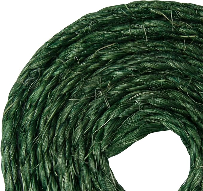 Green Sisal Rope, 1/4 Inch, 32-Feet, for Cat Scratching Post, DIY Hemp Twine, 6mm, 10m