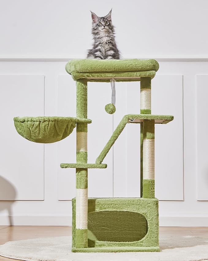 Taoqimiao Cat Tree,38.5-Inch Cat Tower for Indoor Cats,Suitable for Kittens with Luxurious cat condo with Adjustable Baskets and Luxurious Perch MS029SGR Green