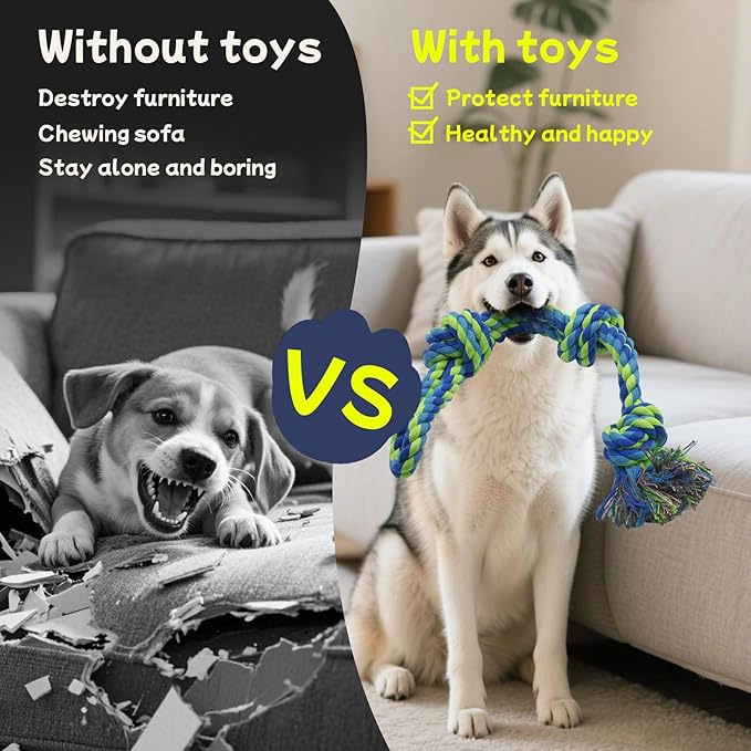 Rocfish [3 Pack] Dog Rope Toys for Aggressive Chewers, Nearly Indestructible Tug of War Toys for Large & Medium Dogs, 100% Cotton, Teeth Cleaning Chew Rope, Heavy Duty Tug of War Dog Toy for Boredom