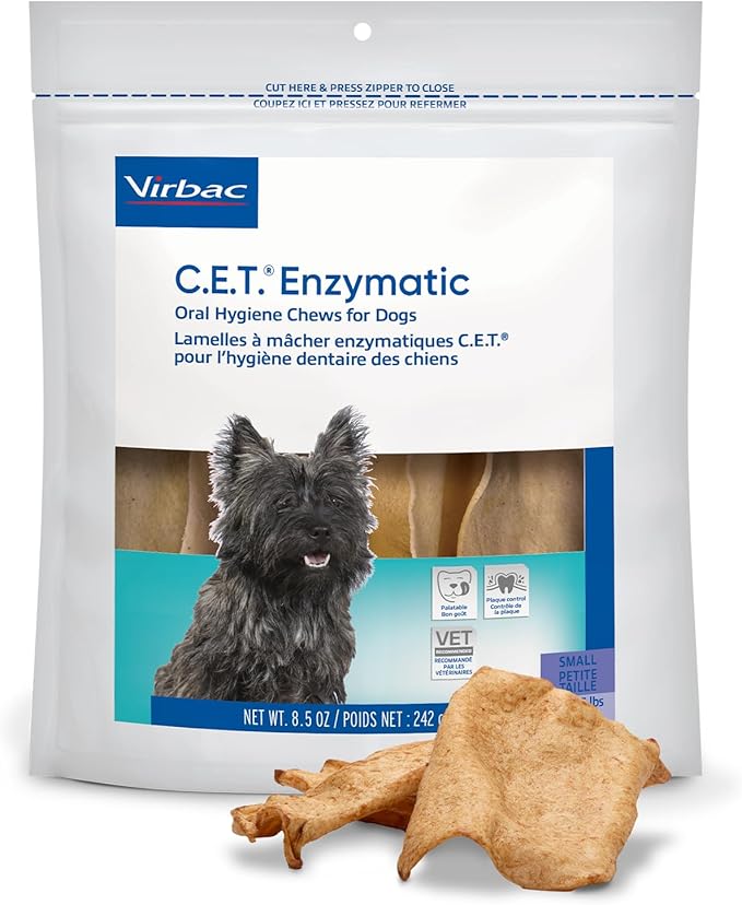 C.E.T. Enzymatic Oral Hygiene Chews for Dogs - Plaque & Tartar Control - Single Layer Beefhide with Exclusive Dual-Enzyme System & Tasty Chicken Flavor - Easy to Give Dog Dental Chew