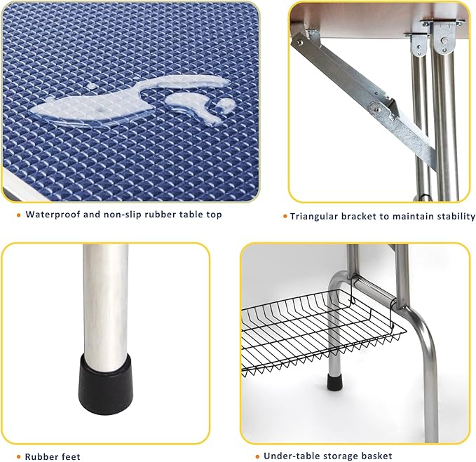 ROOMTEC 46" Dog Grooming Table,Foldable Home Pet Bathing Station with Adjustable Height Arm/Noose/Mesh Tray