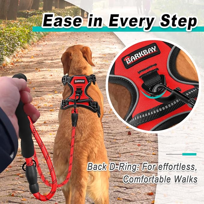 BARKBAY Dog Harness No Pull for Large Dogs - Adjustable, Reflective, Comfortable, No Choke, Heavy-Duty - Perfect for Outdoor Training, Walking, and Hiking - Strong & Durable - XL & Red
