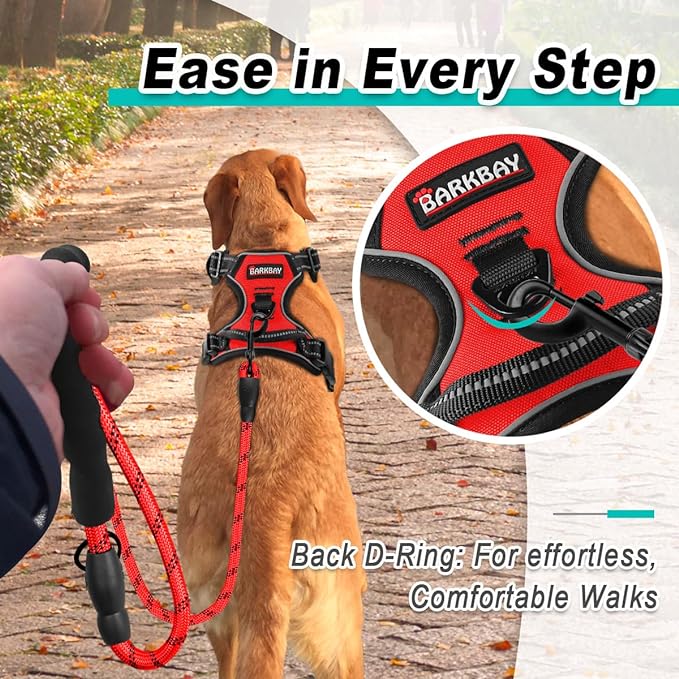 BARKBAY Dog Harness No Pull for Small Dogs - Adjustable, Reflective, Comfortable, No Choke, Heavy-Duty - Perfect for Outdoor Training, Walking, and Hiking - Strong & Durable - S & Red