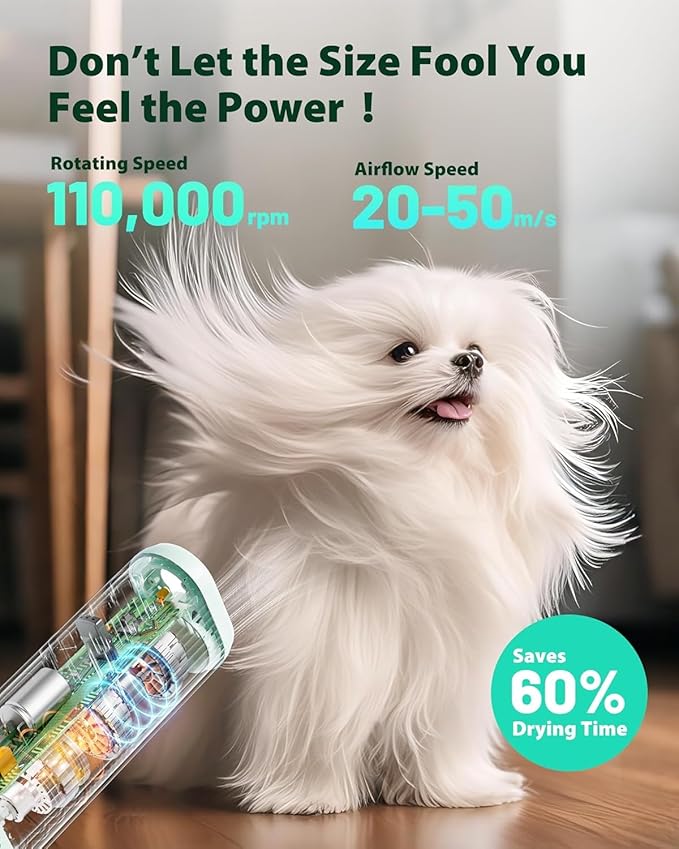 L&W BROS. 2-in-1 Pet Hair Dryer with Clamp Stand – Wearable & Hands Free Dog Grooming Dryer, 950W Low Noise Blower with 5 Heat & 3 Speed Settings, for Small to Medium Pets (Green)