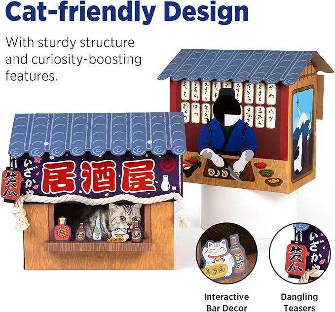 SMILE PAWS Cat Beds for Indoor Cats, Cardboard Cat House with Scratchers, Izakaya Bar, Large Sturdy Cat Furniture Condo Cave Tent, Easy to Assemble Pet Toys Accessories Stuffs, Bunny Small Animals