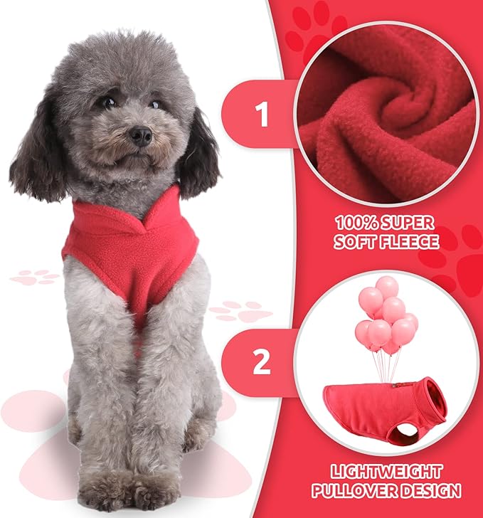 PETCARE Small Dog Sweater Cat Fleece Vest Soft Dog Jacket with Leash O-Ring Winter Warm Pet Pullover Coat Puppy Clothes for Small Dogs Cats Chihuahua Apparel Shih Tzu Costume, Red
