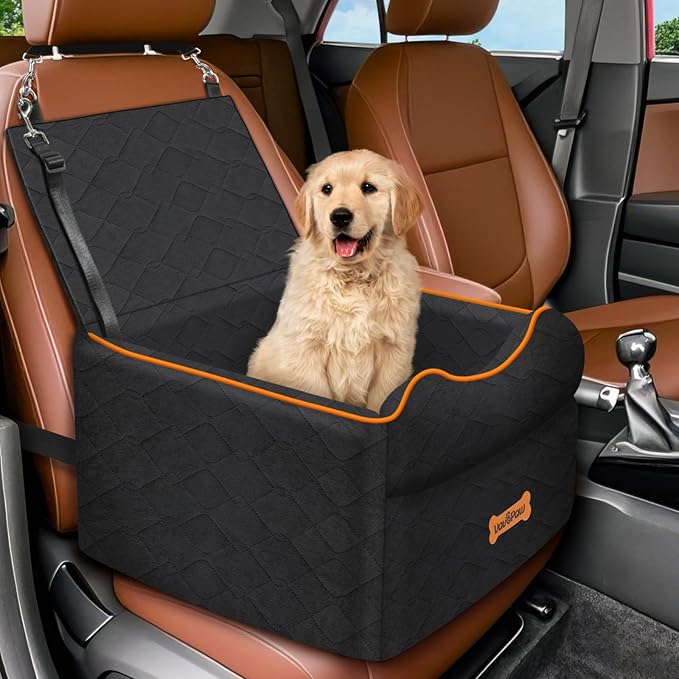 Small Dog Car Seat, Waterproof Dog Booster Seat with Thick Cushion & Safety Leash, Removable Car Back Seat Bed for 1 Small Dogs Under 25lbs, Pet Car Seat for Travel, Black