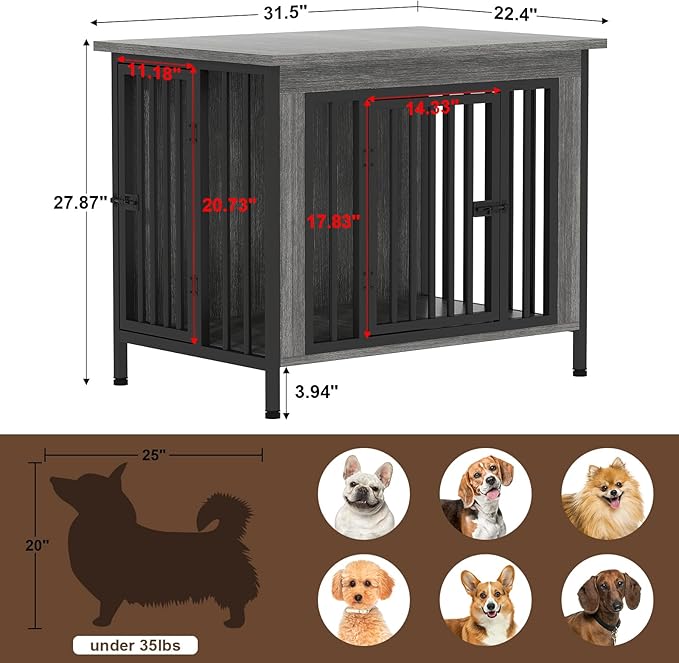 EasyCom Dog Crate Furniture for 1 or 2 Dogs, Heavy Duty Single/Double Dog Crates for Small/Medium/Large Dogs, Dog Kennel Furniture Indoor as TV Stand, Medium Size 31.5" L(20-35 Pounds), Dark Grey