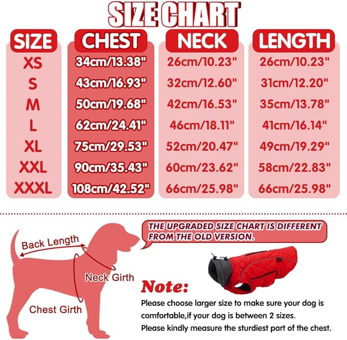 EMUST Pet Vests for Winter, Fleece Lined Dog Coat for Cold Weather Warm Dog Jackets for Small Medium Large Dogs, Pet Apparel for Cold Weather, Red, XXXL