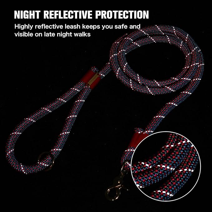 Nylon Rope Dog Leash Reflective, Handmade Braided Strong Dog Lead, Heavy Duty Rope Leash for Medium Large Dogs (5 FT - 3/5" Purple)