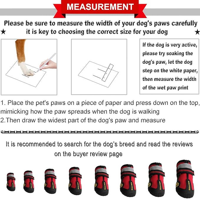 QUMY Dog Shoes for Large Dogs, Medium Dog Boots & Paw Protectors for Winter Snowy Day, Summer Hot Pavement, Water-Resistant in Rainy Weather, Outdoor Walking, Indoor Hardfloors Skid-Resistant Sole