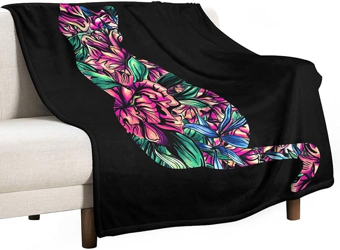 Cat Blanket Gifts - 30"x40" Cute Throw Blanket for Adults Kids - Black Soft Plush Throws for Bed, Couch & Travel