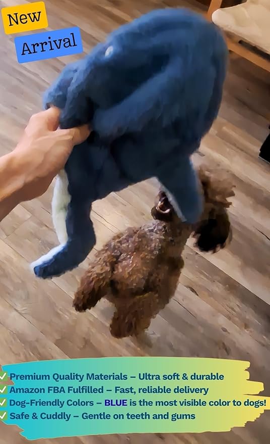 Crinkle Dog Toy – No stuffing Squeaky Dog Toy for Small, Medium & Large Breeds, Interactive Tough toy set - Ideal for Chewing, Teething & Fetch, Durable Pet-Safe Materials - Soft Blue Plush, Large