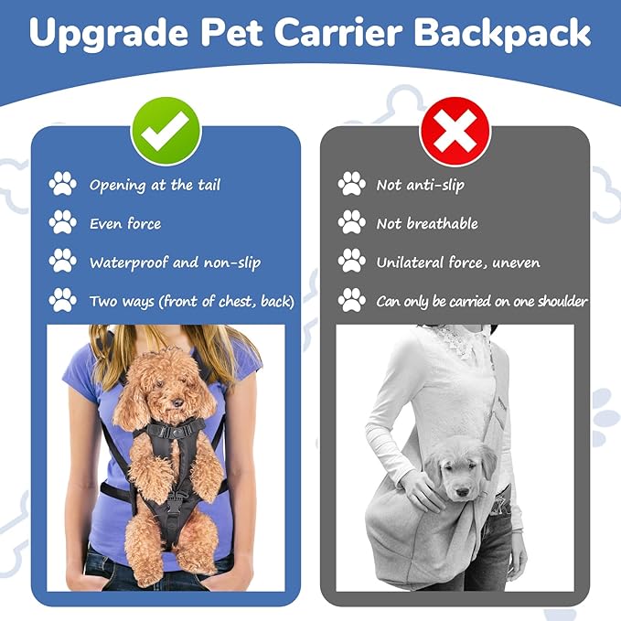 Pet Carrier Backpack, Adjustable Front Dog Carrier, Legs Out Dog Chest Carrier, Dog Back Pack for Small Medium Dogs Cats Puppies and Rabbits Hiking Camping (Black, Large)