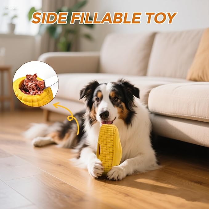 Interactive Dog Frozen Treat Toy, Dog Enrichment Toys for Large Dogs, Indestructible Dog Toys to Keep Them Busy, Corn Shape