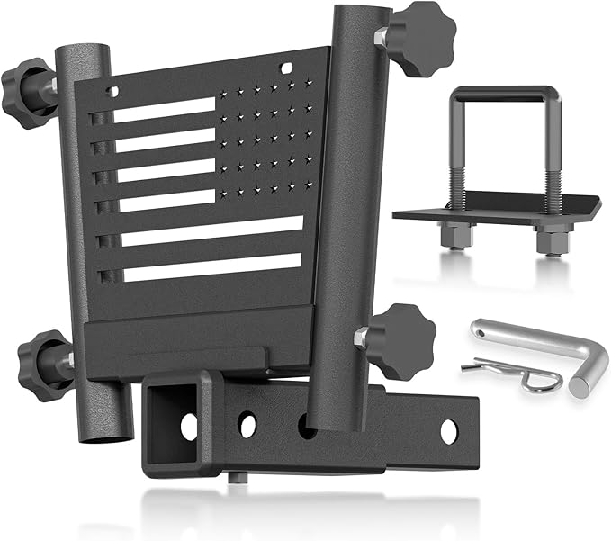 for Trailer Hitch Flag Pole Holder for 2-Inch Receiver, Heavy Duty Hitch Mount Flagpole Bracket with License Plate Holes, Fits Truck SUV RV Pickup Camper, Tow Hitch Flag Mount for Parade Camping