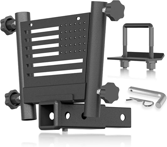 for Trailer Hitch Flag Pole Holder for 2-Inch Receiver, Heavy Duty Hitch Mount Flagpole Bracket with License Plate Holes, Fits Truck SUV RV Pickup Camper, Tow Hitch Flag Mount for Parade Camping