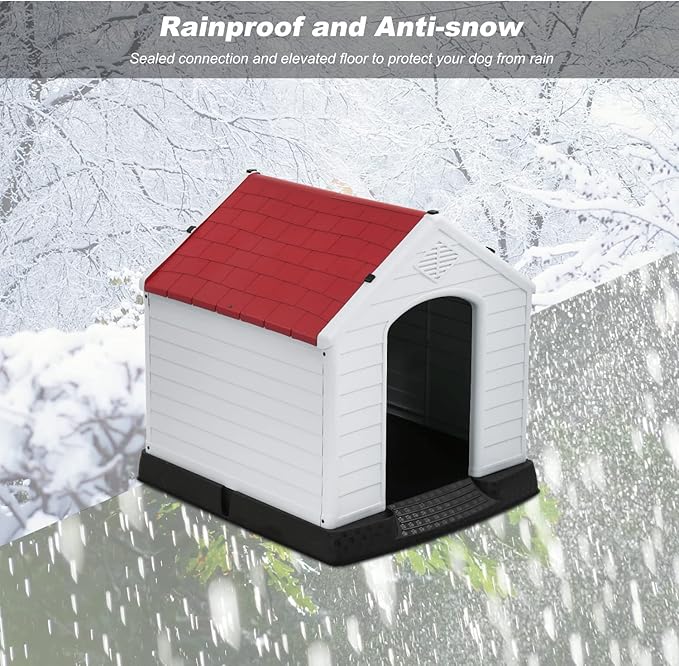 FDW Dog House Indoor Outdoor Durable Ventilate Waterproof Pet Plastic Dog House for Small Medium Large Dogs Insulated Puppy Shelter Kennel Crate with Air Vents and Elevated Floor