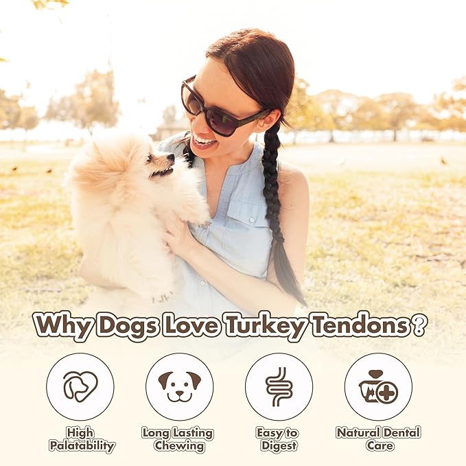 Turkey Tendons for Dogs, All Natural, Healthy Dog Treats, Long Lasting, Hypoallergenic Dog Chews, Rawhide Free, USA-Sourced, for Large Dogs, Bone (L), 1 Count Pack