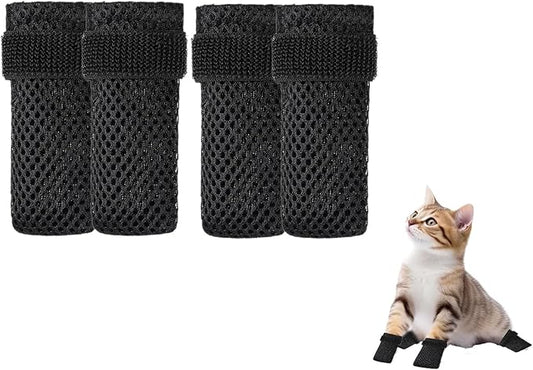 4 Pack Breathable Cat Shoes to Prevent Scratcning, Adjustable Only Cats Booties Mittens Socks (Black, M)