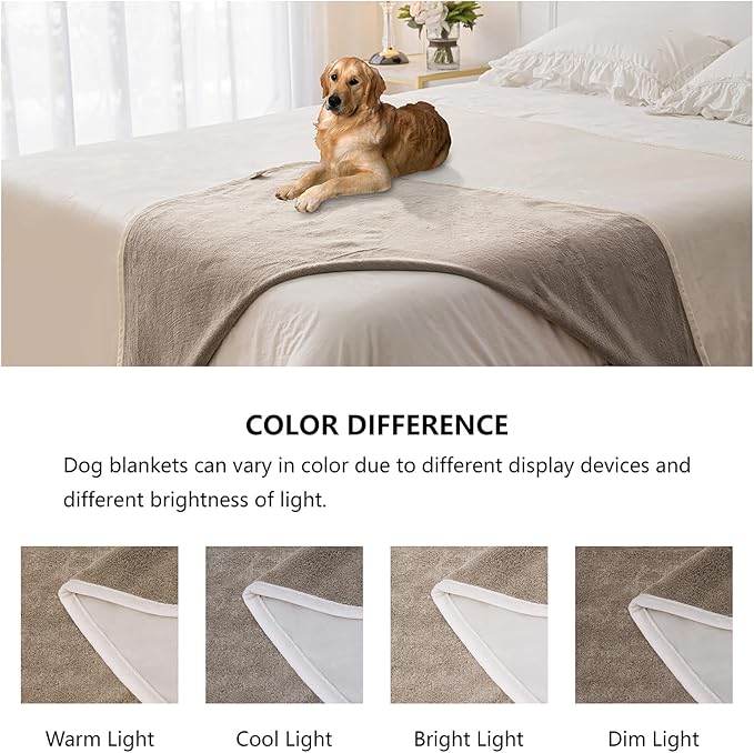 Waterproof Dog Blankets, Washable Pee Proof Pet Blanket for Couch, Soft Reversible Puppy Throw Furniture Protector Cover for Bed Sofa-68"x82",Beige+Khaki