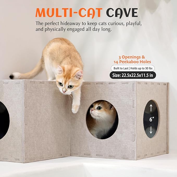 PETKARAY Cat Tunnel, Original Cat Hideaway Cave for Indoor Cats, Large Kitten Play Tubes and Tunnels, Soft Felt Cat Toy with Interactive Peek Hole