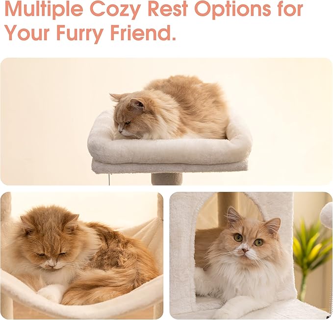 MWPO 70.1-Inch Large Cat Tree, Multi-Level Tall Cat Tower for Indoor Cats, Plush Cat Condo with Big Padded Perches, Sisal-Covered Scratching Posts, Hammock, Toys for Kittens & Cats - Beige