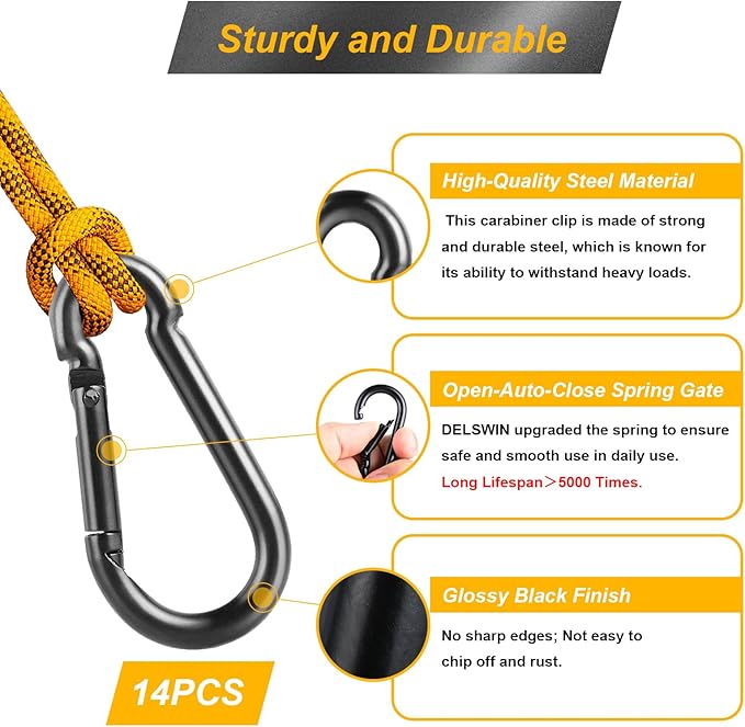 14 PCS Carabiner Clip Spring Snap Hooks - M8 3.15 Inch Heavy Duty Snap Hook Quick Link for Swing Hammock Camping Fishing Hiking, 500 lbs Capacity