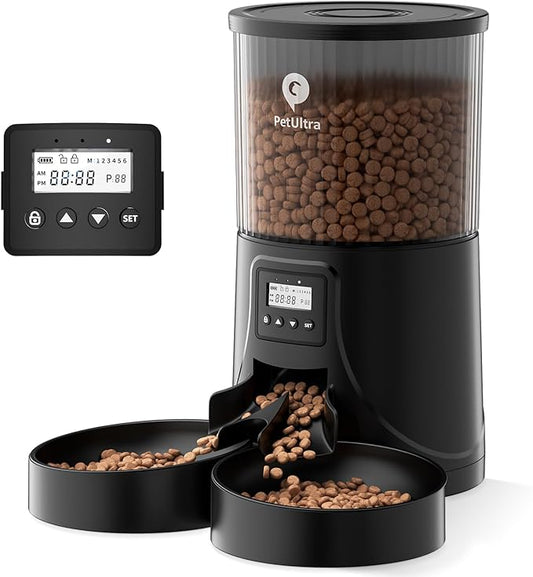 Automatic Cat Feeder for 2 Cats - 16 Cups/4L Timed Auto Pet Feeder with Portion Control (1-6 Meals), Dual Power& Easy to Clean for Indoor Cats & Small Dogs